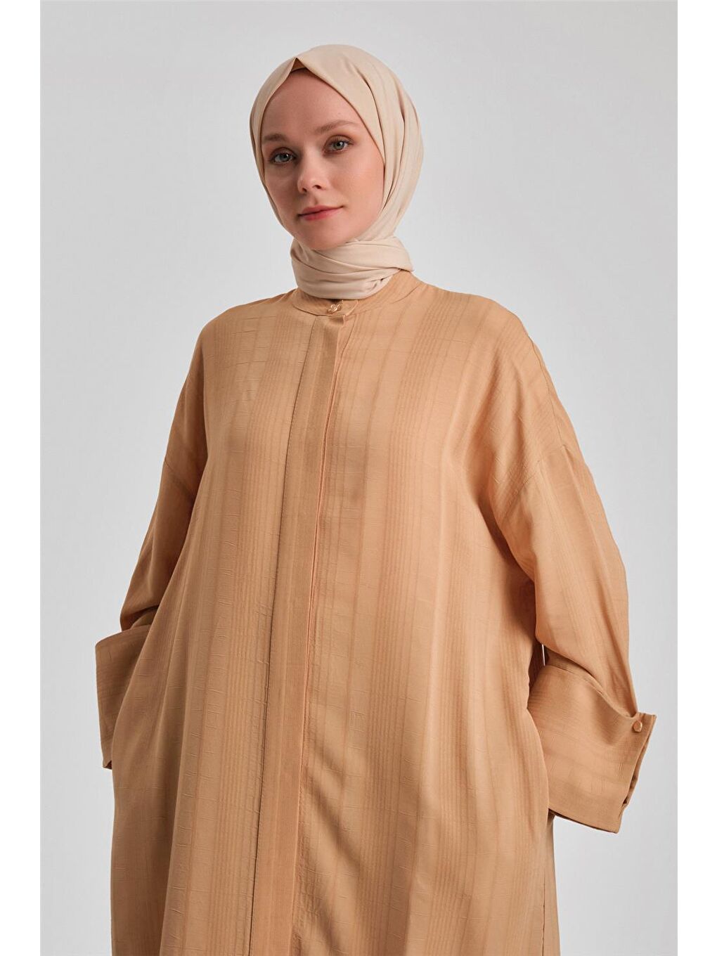 Kahverengi Çizgi Efektli Tunik 24Y4104 Camel-2