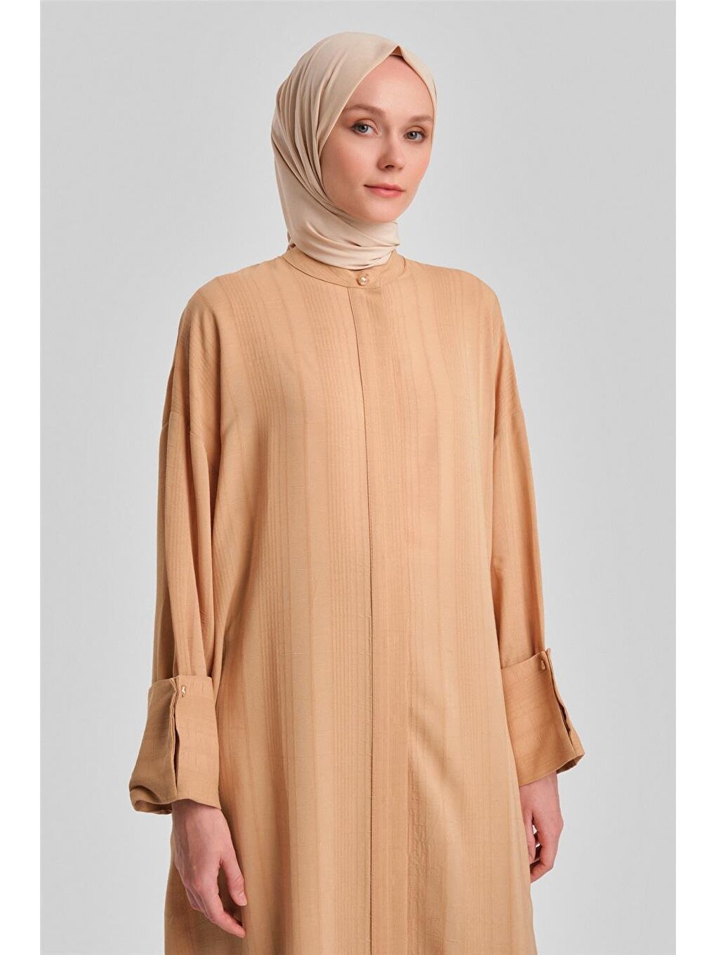 Kahverengi Çizgi Efektli Tunik 24Y4104 Camel-3