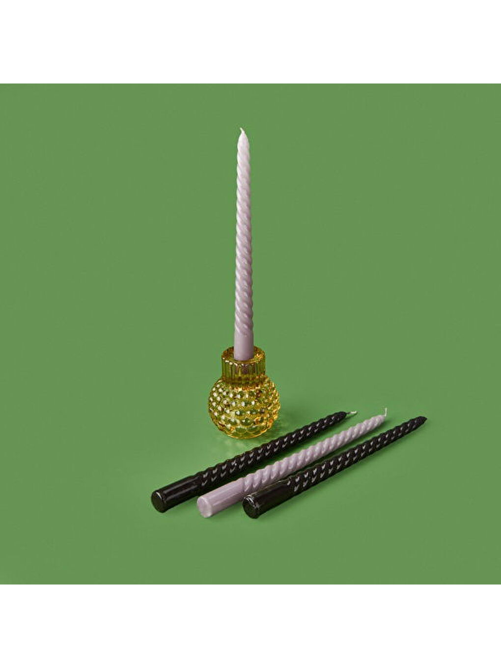 4'lü Burgulu Parlak Şamdan Mumu - Gri / Siyah - 25 cm-1