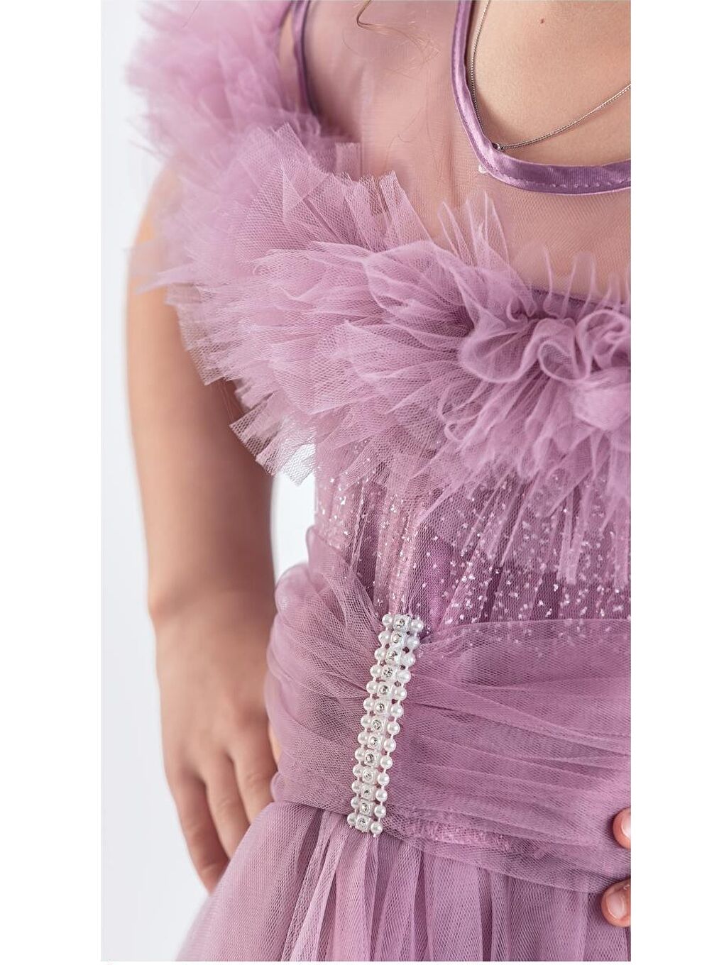 Mürdüm Uzun Etek Kız Çocuk Robası Şifon Abiye M00723-7