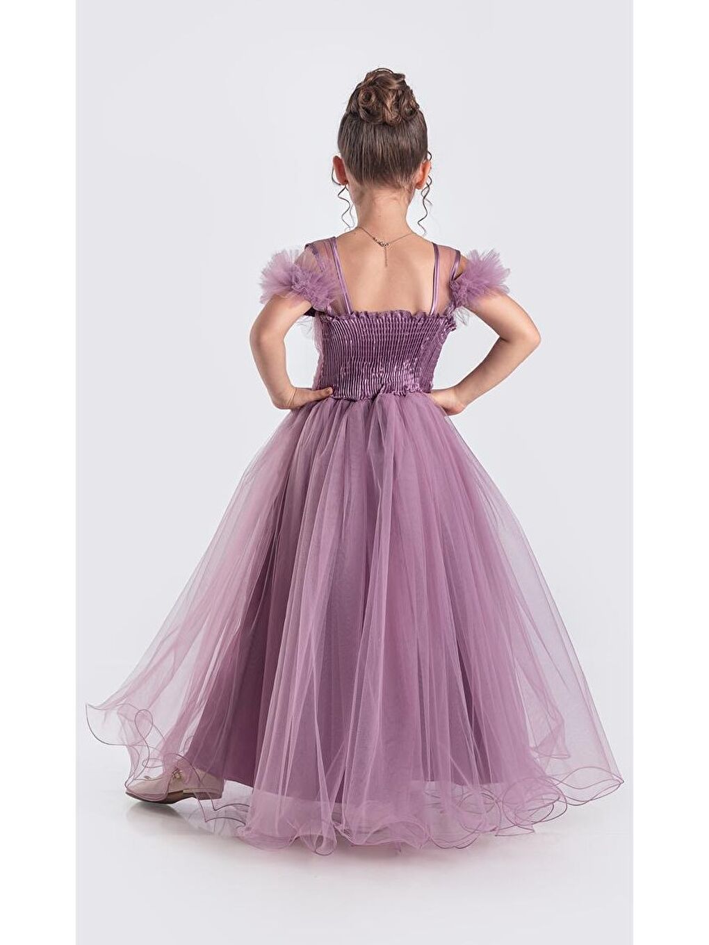 Mürdüm Uzun Etek Kız Çocuk Robası Şifon Abiye M00723-8