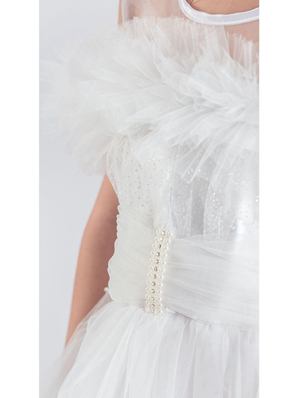 Beyaz Uzun Etek Kız Çocuk Robası Şifon Abiye M00723-1