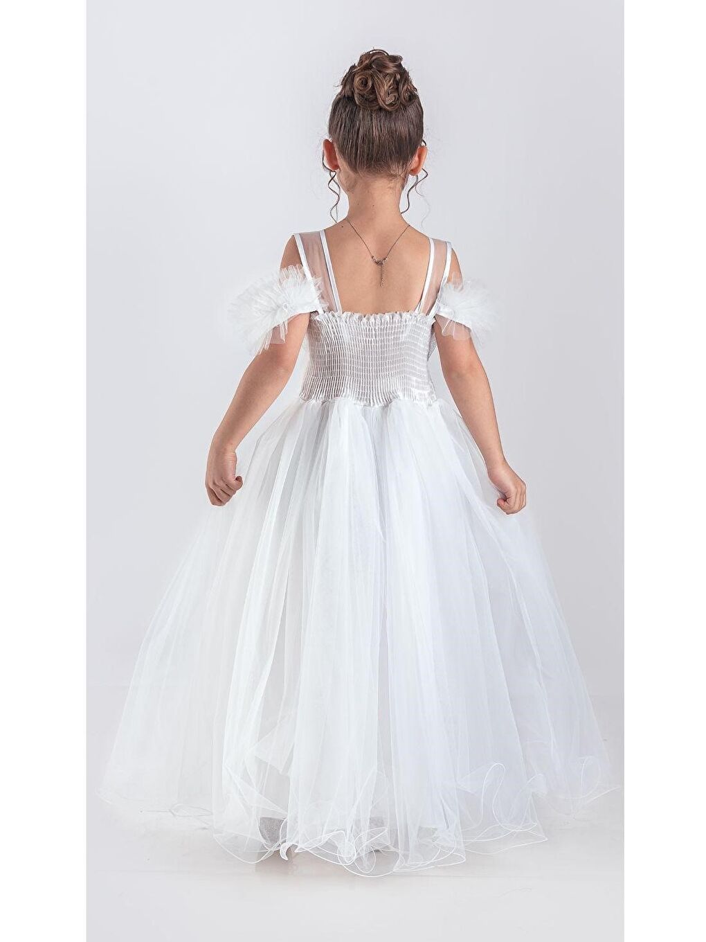 Beyaz Uzun Etek Kız Çocuk Robası Şifon Abiye M00723-2