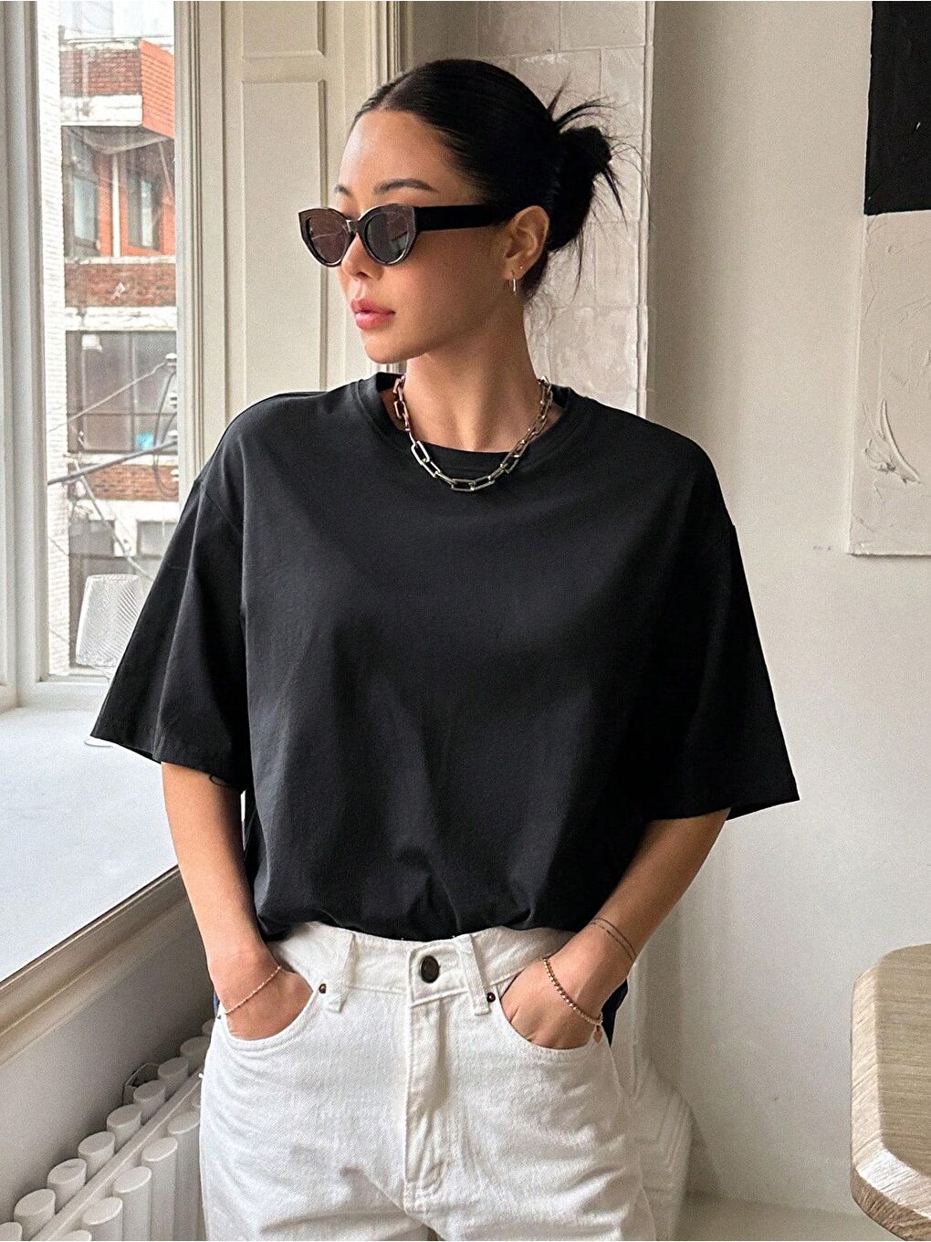 Siyah Kadın Oversize T-shirt Pamuklu Baskılı Tişört KİND-OVERSİZE-1