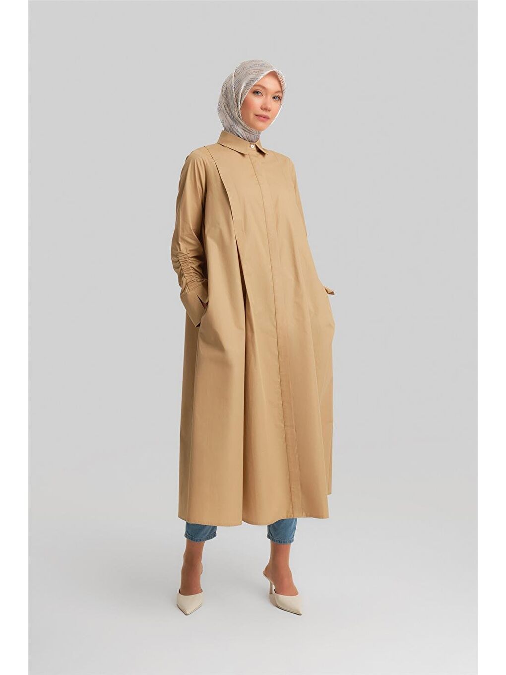 Oversize Tunik Elbise 24Y4105 Bej-1