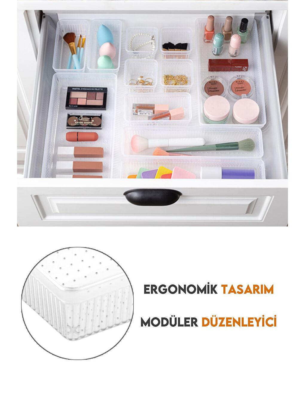Modüler Çekmece İçi Düzenleyici Banyo Makyaj Takı Organizer Ofis Düzenleyici 30 5 x 15 cm Şeffaf-2