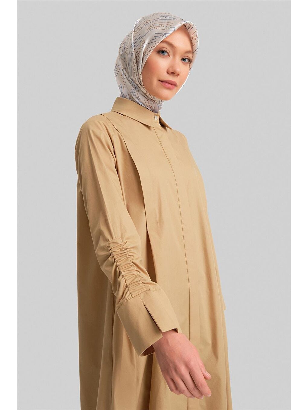 Oversize Tunik Elbise 24Y4105 Bej-3