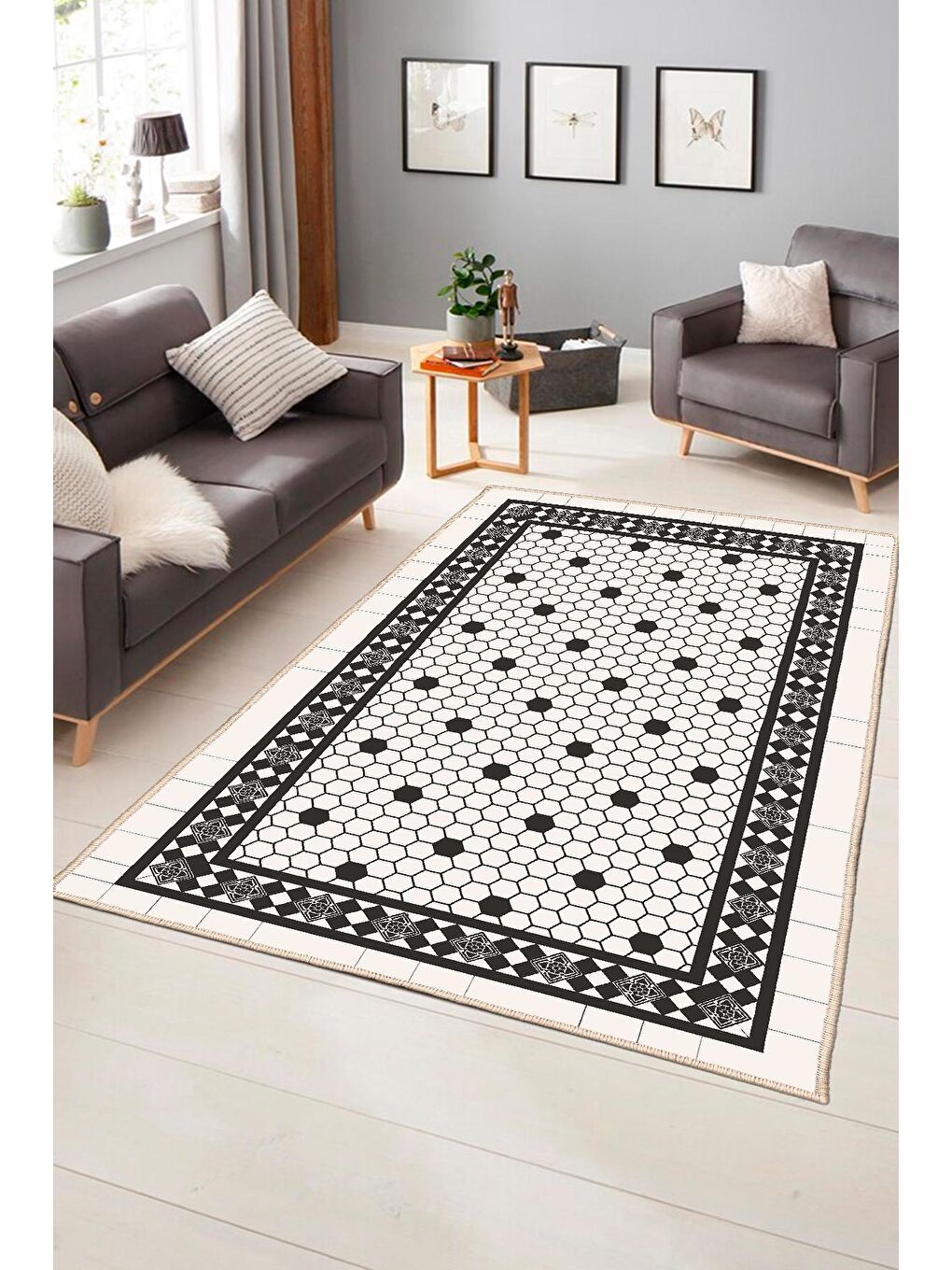 Siyah Dekoratif Özel Tasarım Modern Halısı 60x100 cm