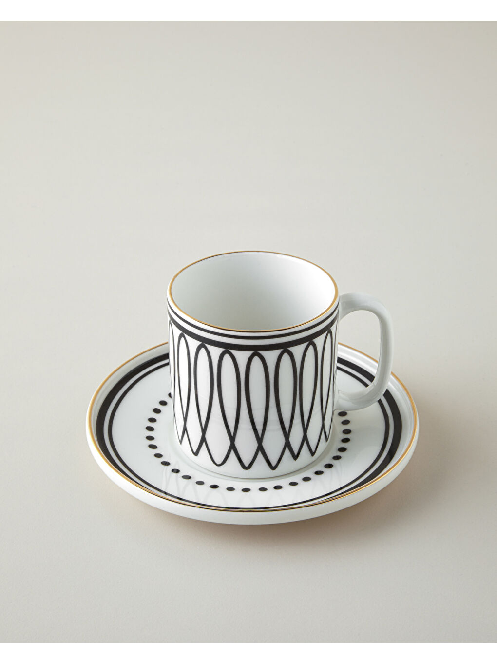 White Angles Bone Porselen 4 Parça 2 Kişilik Çay Fincanı Takımı 180 ml Siyah-Beyaz-Gold-2