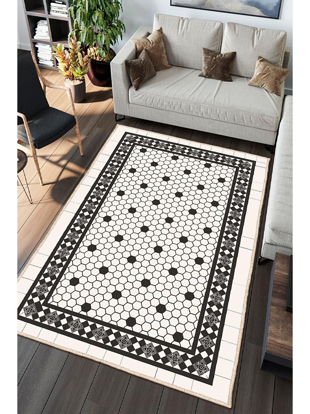 Siyah Dekoratif Özel Tasarım Modern Halısı 60x100 cm-1