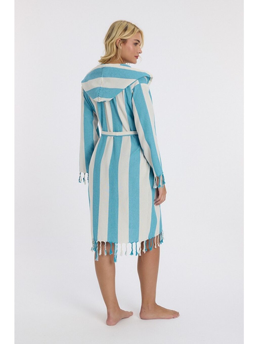 Mavi Striped Peştemal Bornoz Banyo ve Plaj Elbisesi