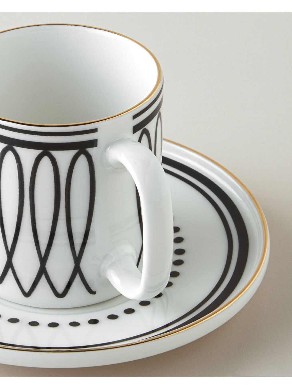 White Angles Bone Porselen 4 Parça 2 Kişilik Çay Fincanı Takımı 180 ml Siyah-Beyaz-Gold-3