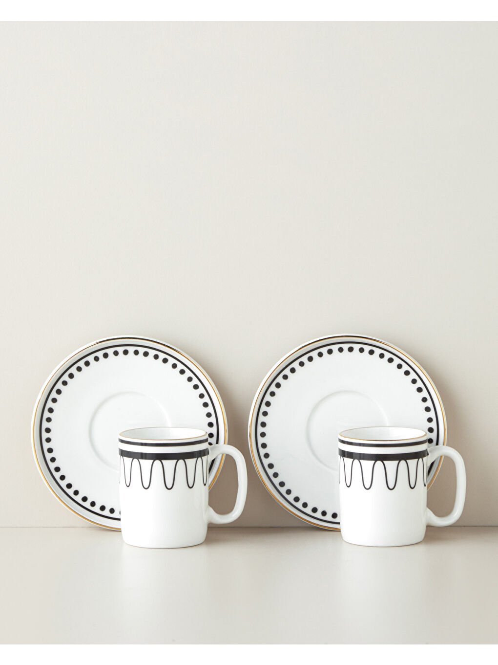 Glowy White Bone Porselen 4 Parça 2 Kişilik Kahve Fincan Takımı 90 ml Siyah-Beyaz-Gold-1
