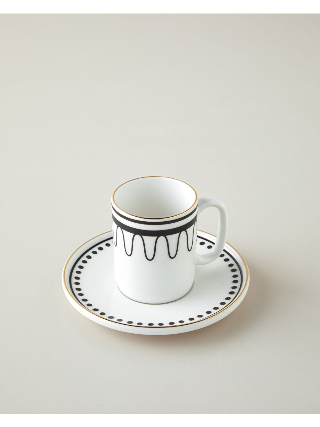Glowy White Bone Porselen 4 Parça 2 Kişilik Kahve Fincan Takımı 90 ml Siyah-Beyaz-Gold-2
