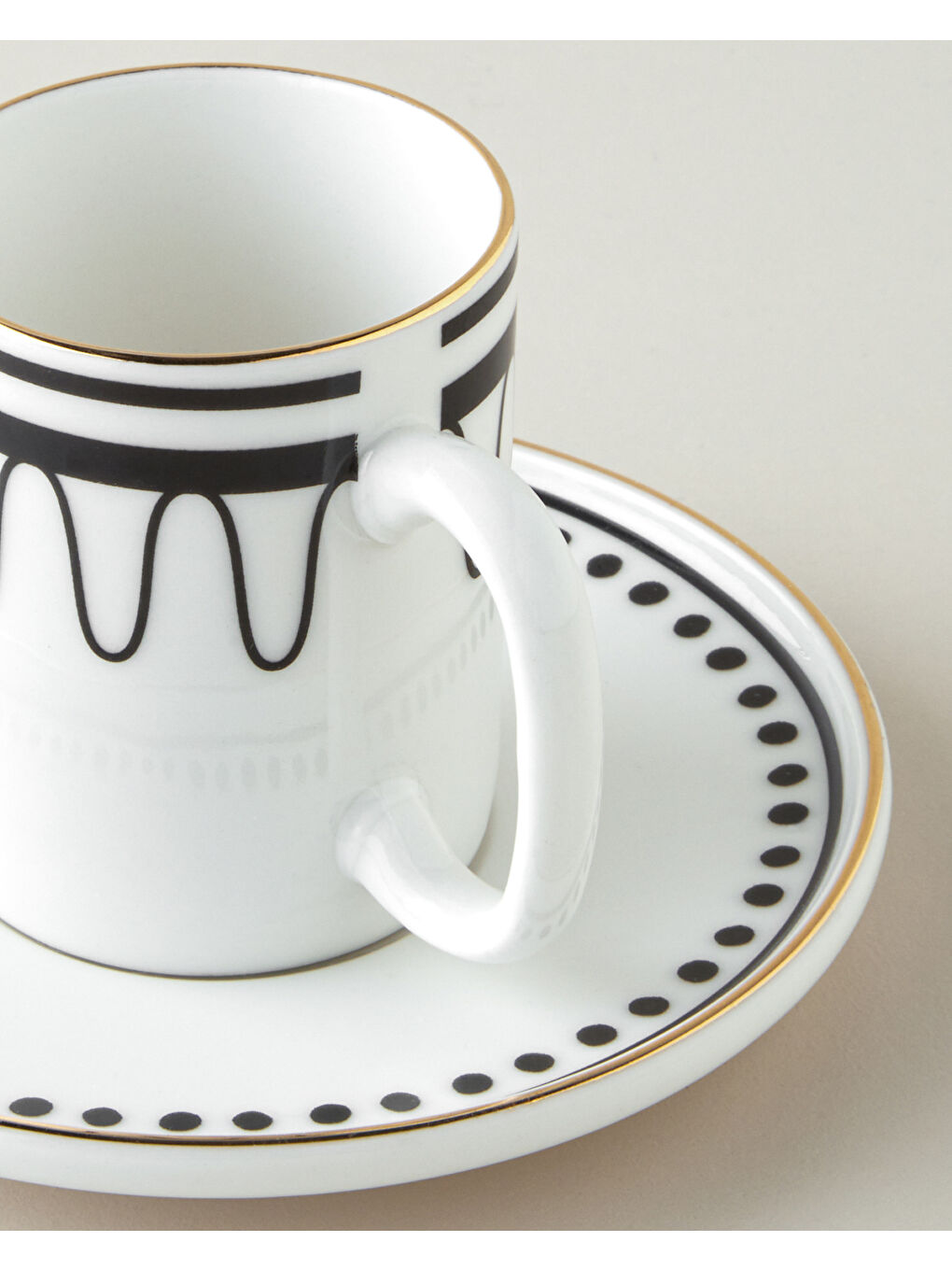 Glowy White Bone Porselen 4 Parça 2 Kişilik Kahve Fincan Takımı 90 ml Siyah-Beyaz-Gold-3