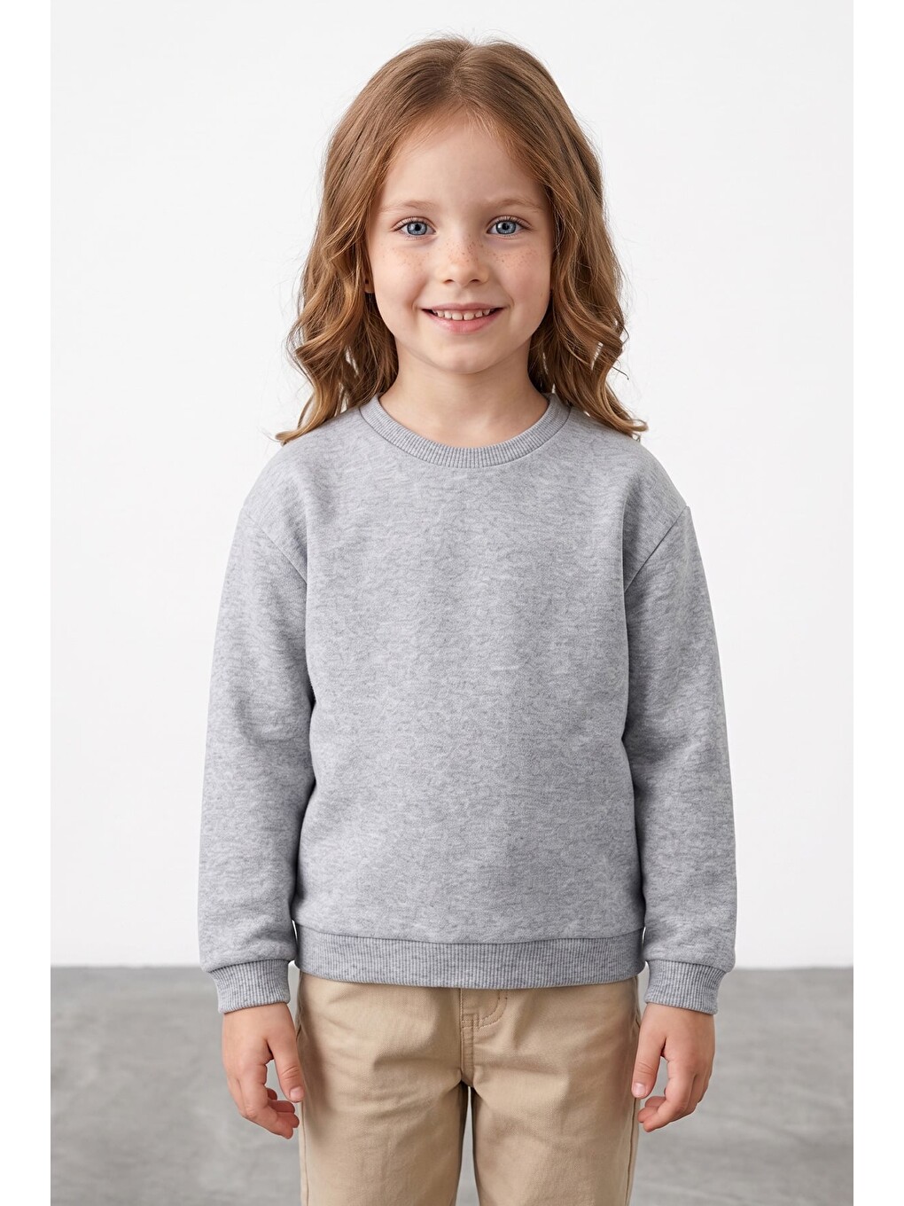 Gri 3 İplik Basic Unisex Çocuk Sweatshirt-1