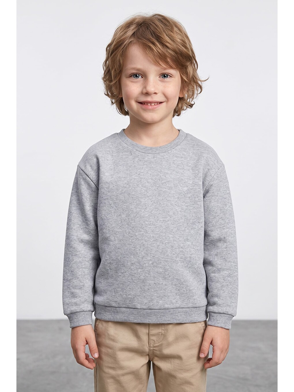 Gri 3 İplik Basic Unisex Çocuk Sweatshirt-2
