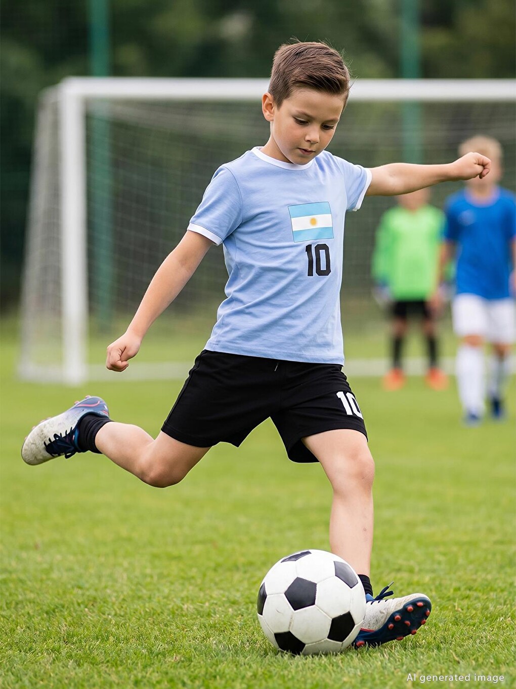 Boys Argentina Baskılı 2'li 6-9 Yaş Takım - Pamuk Forma - Mavi