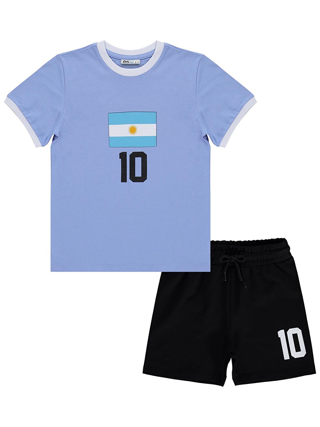 Boys Argentina Baskılı 2'li 6-9 Yaş Takım - Pamuk Forma - Mavi-2