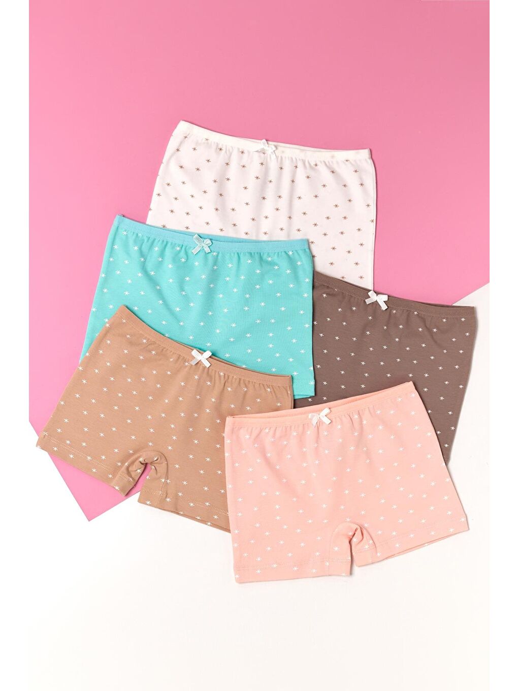 Karışık Kız Çocuk 5'Li Paket Yıldız Desenli Çok Renkli Boxer