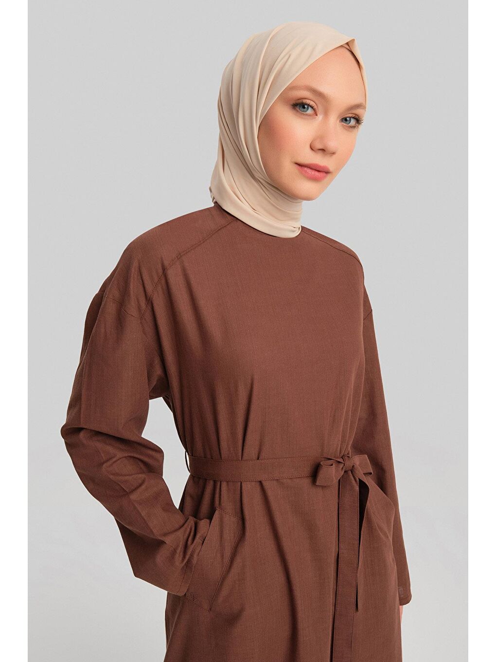 Kemerli Pamuk Tunik  24Y4103 Kahverengi