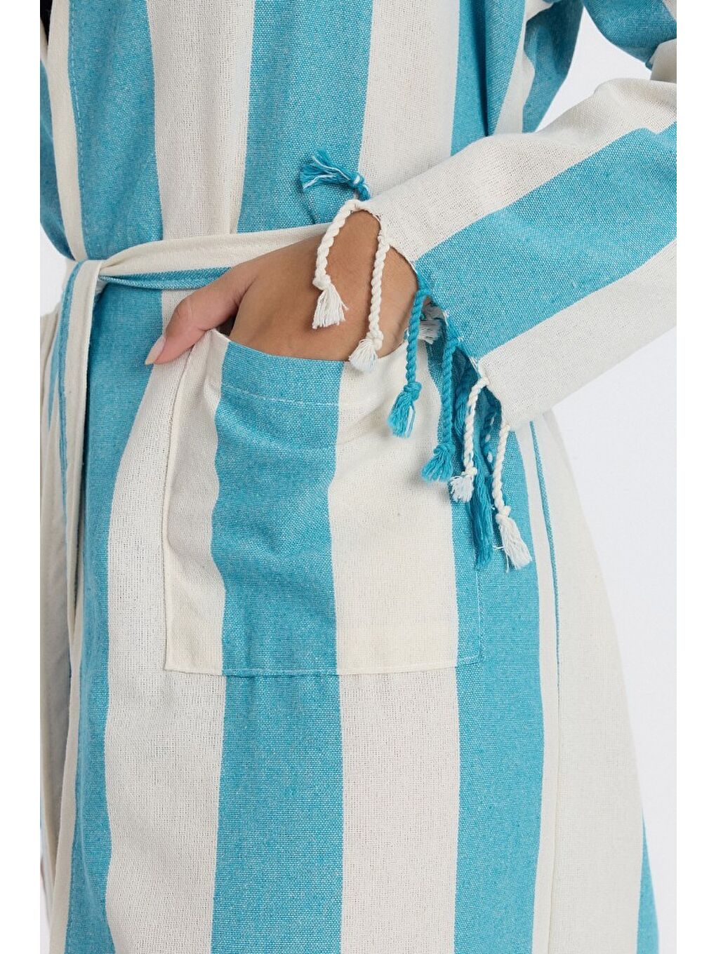 Mavi Striped Peştemal Bornoz Banyo ve Plaj Elbisesi-4