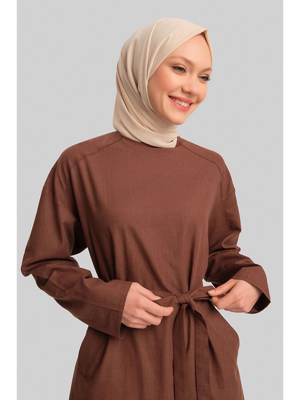 Kemerli Pamuk Tunik  24Y4103 Kahverengi-2