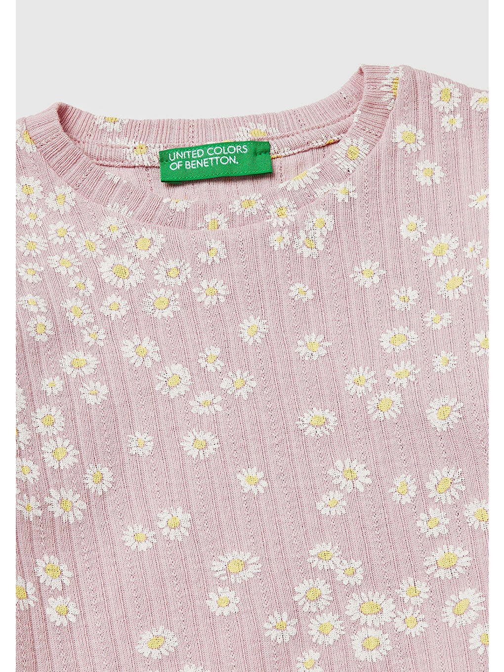 Pembe Kız Çocuk Gül Kurusu Logolu Baskılı Fırfır Detaylı Ribanalı Bisiklet Yaka T-Shirt-2