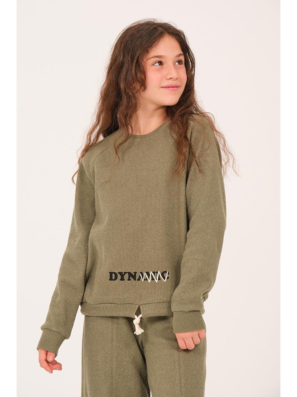 Genç Kız Çocuk Baskılı Sweatshirt - Haki