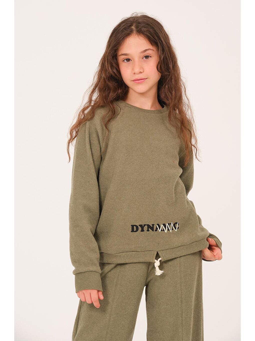 Genç Kız Çocuk Baskılı Sweatshirt - Haki-1