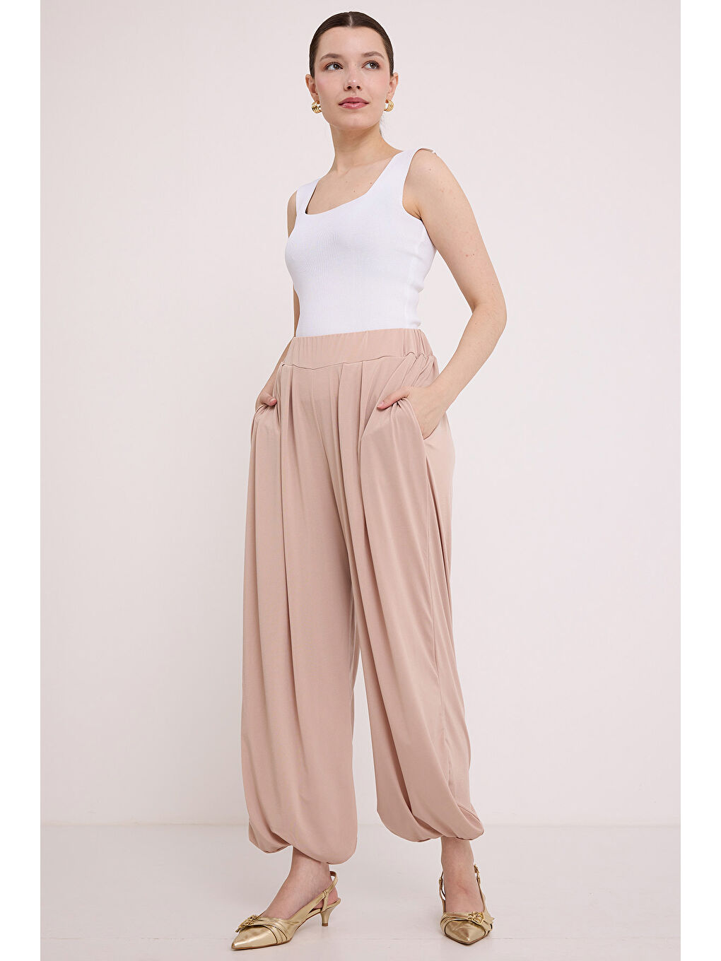 Ekru Kadın Krem Şalvar Pantolon 6659