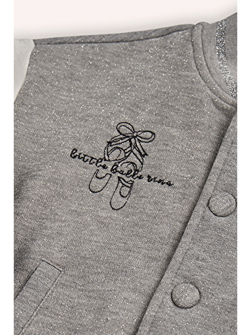 Gri Kız Çocuk Nakış Detaylı Örme Ceket-5