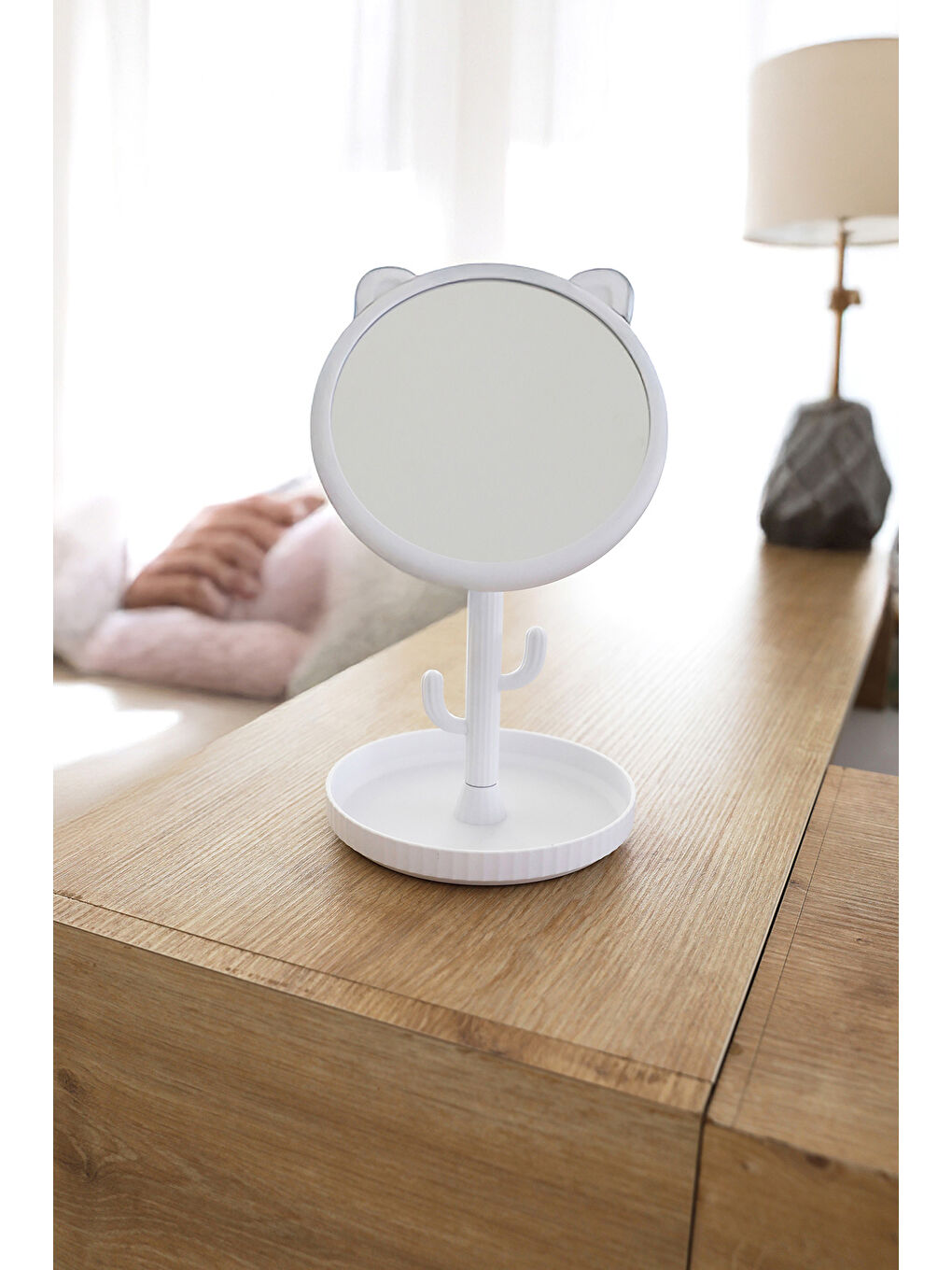 Kedi Kulaklı Masa Üstü Askılıklı Makyaj Aynası