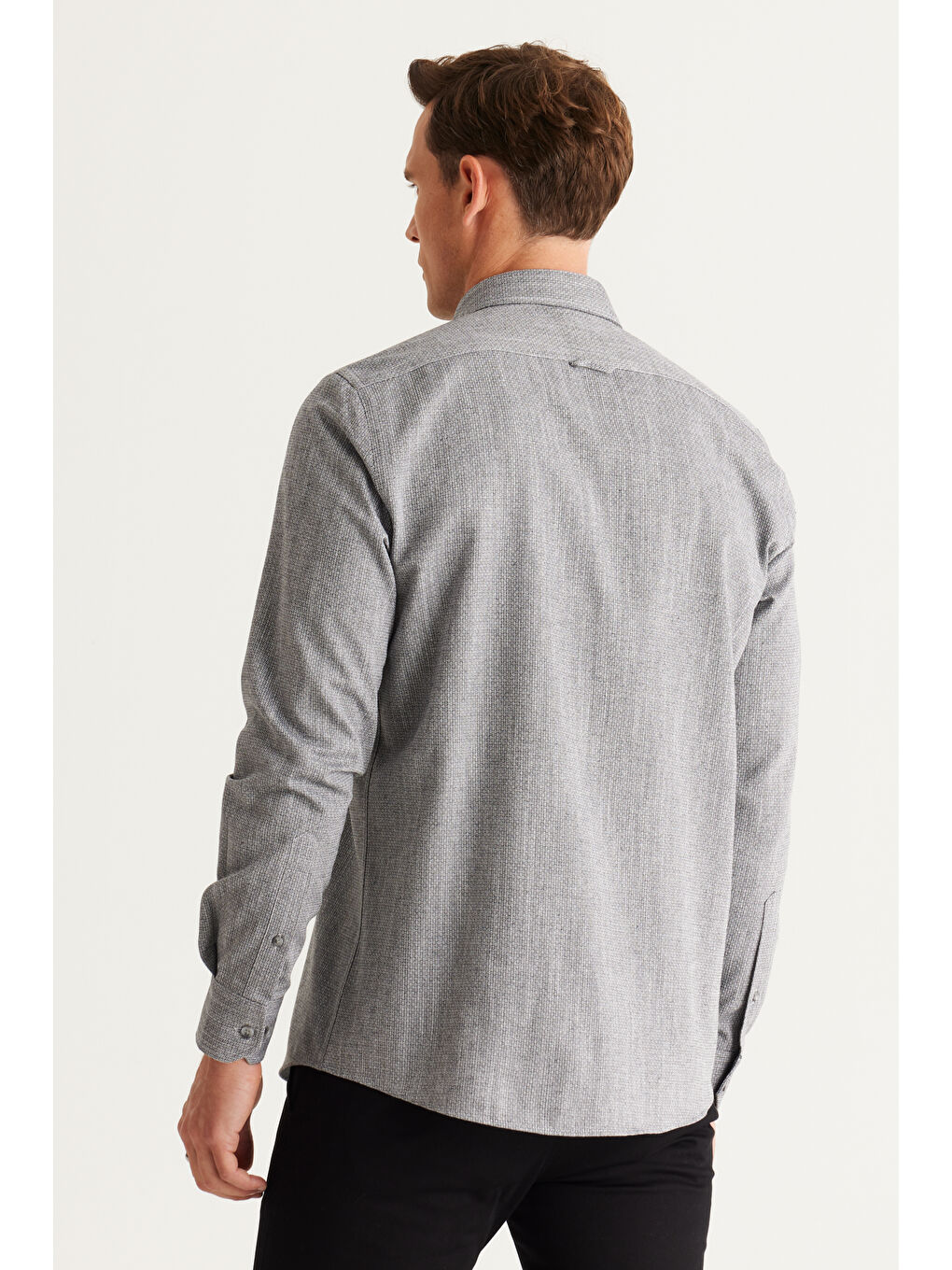 Erkek Siyah Slim Fit Dar Kesim Gizli Düğmeli Yaka Pamuklu Armürlü Gömlek-4