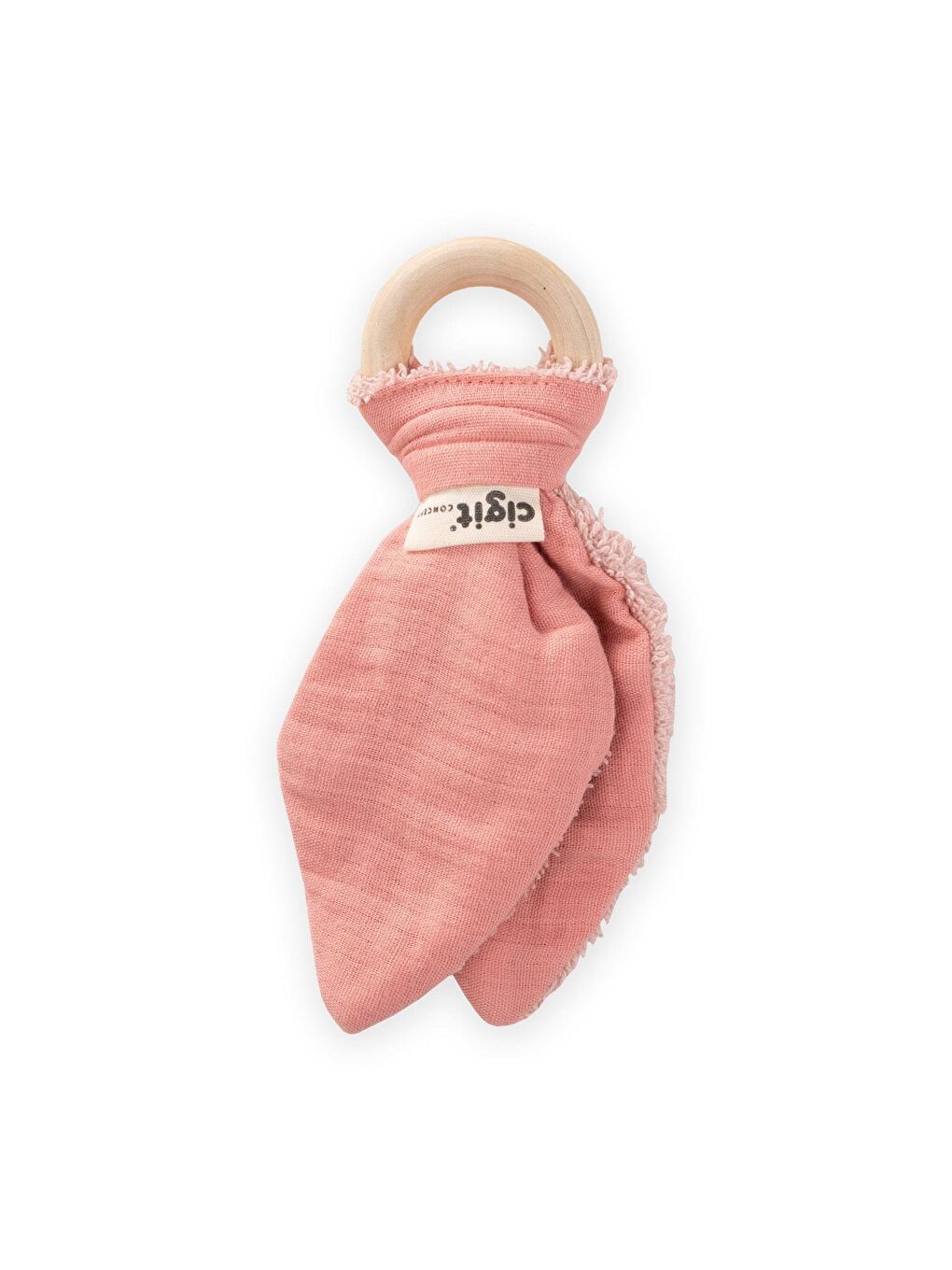 Ahşap Müslin Bebek Diş Kaşıyıcı Somon