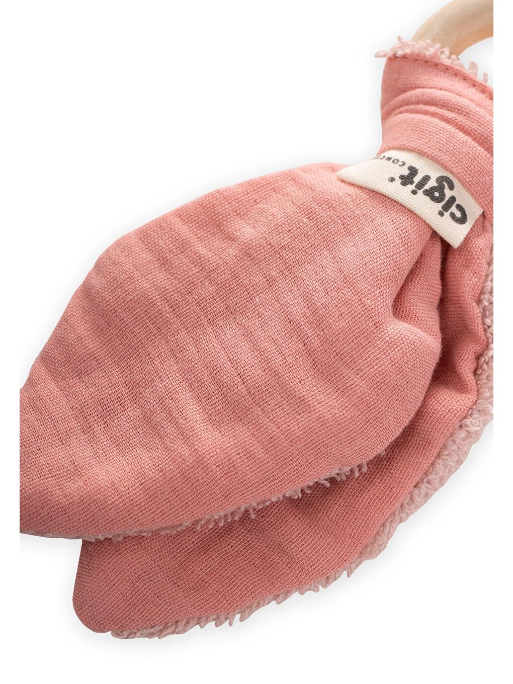 Ahşap Müslin Bebek Diş Kaşıyıcı Somon-1