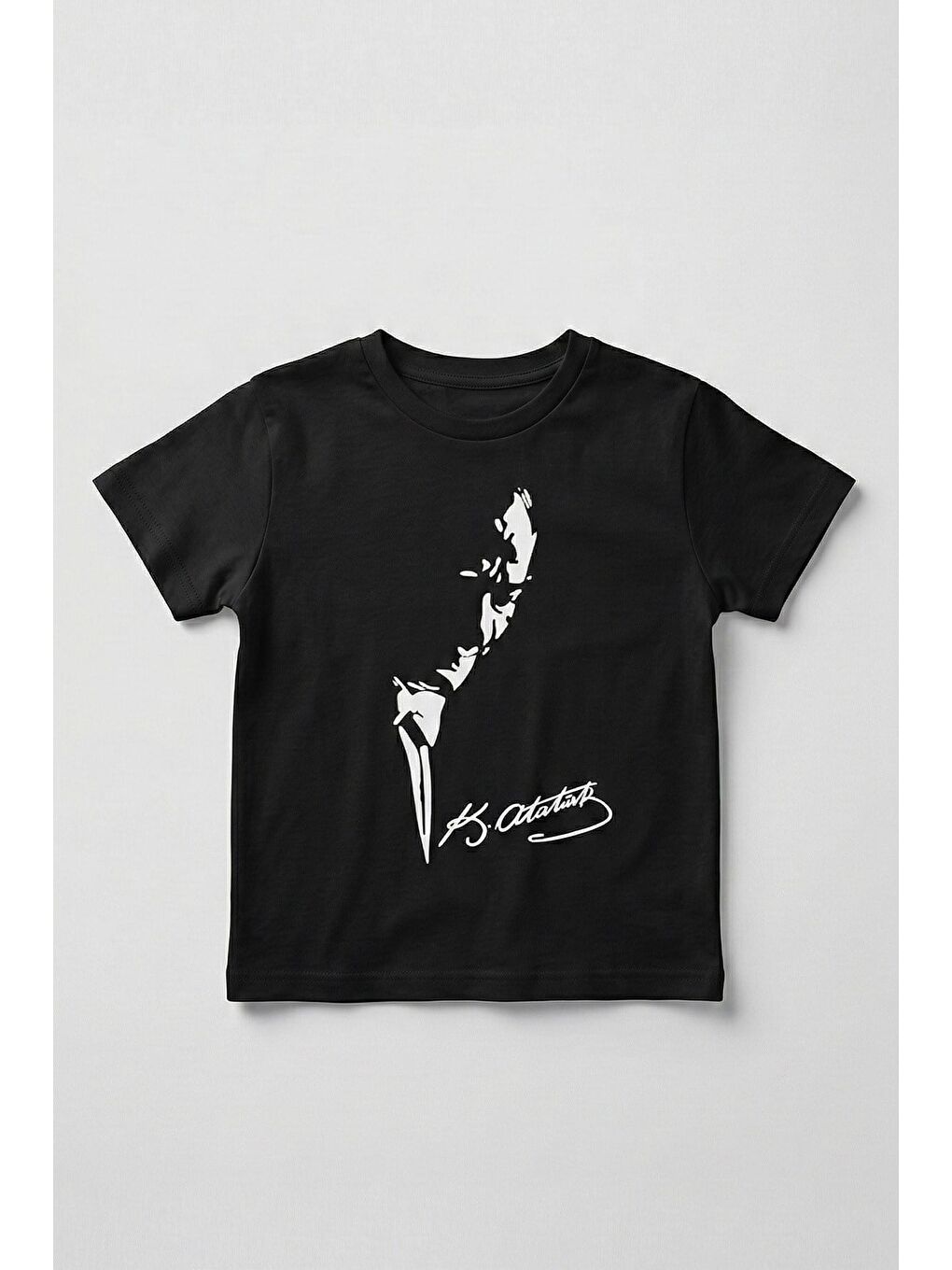 Siyah Unisex Çocuk Kabartma Baskı %100 Pamuk  Atatürk Tişört (3-4 Yaş 8-9 Yaş)