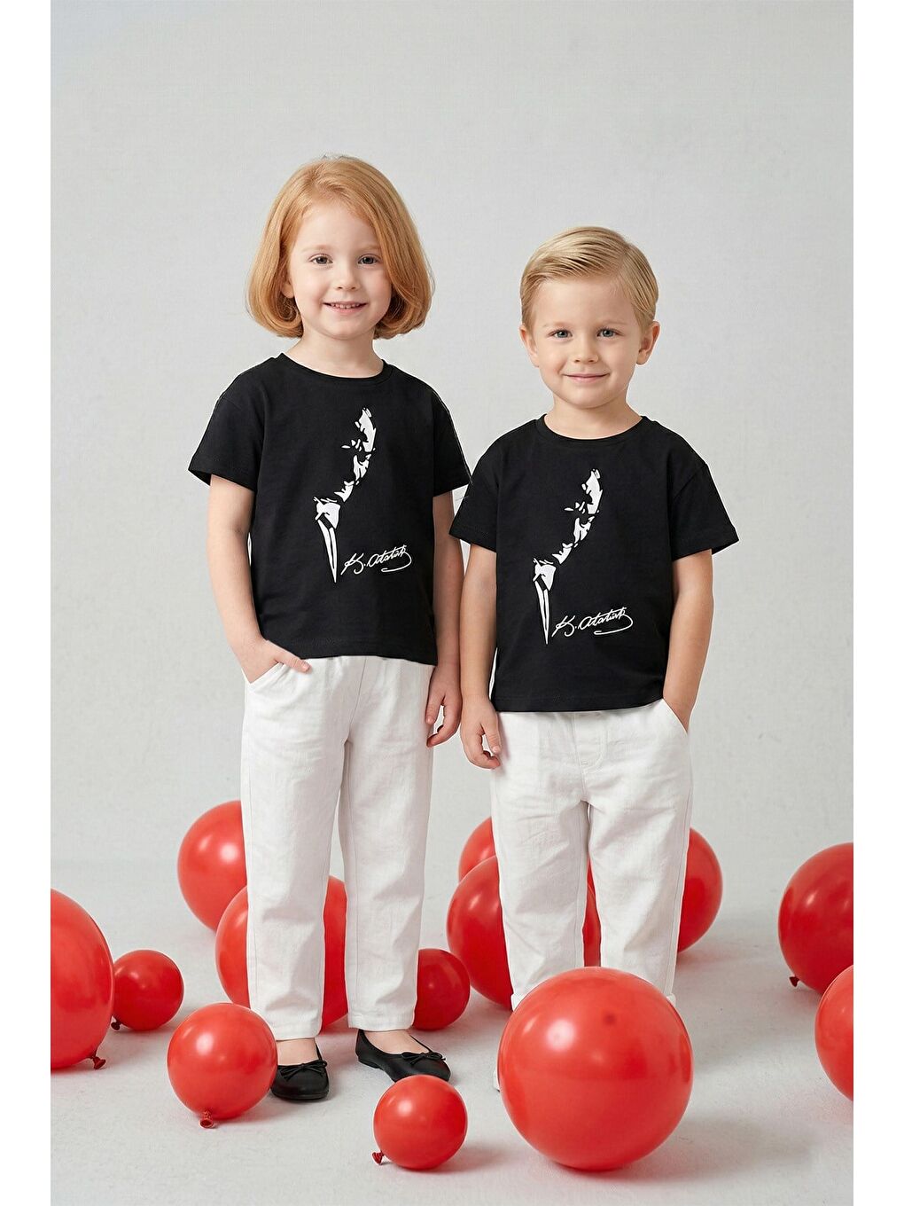 Siyah Unisex Çocuk Kabartma Baskı %100 Pamuk  Atatürk Tişört (3-4 Yaş 8-9 Yaş)-3