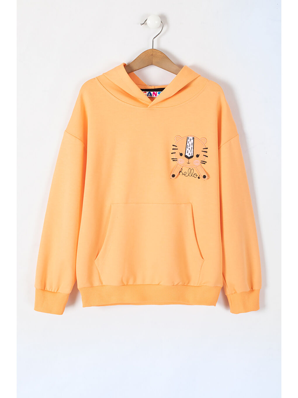 Cansın Mini Turuncu Nakışlı Kanguru Cepli Kız Çocuk Kapüşonlu Sweatshirt 19658