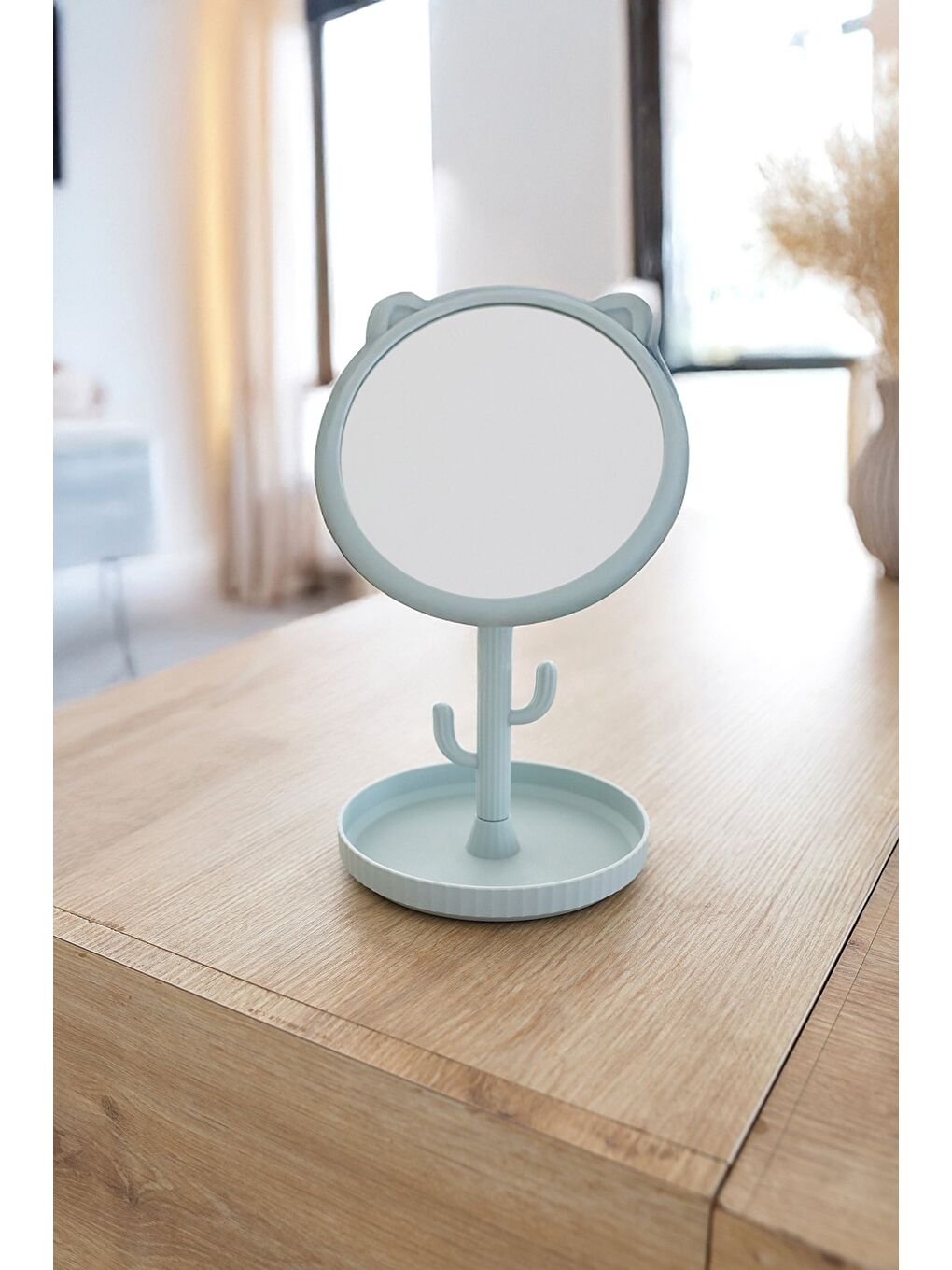 Kedi Kulaklı Masa Üstü Askılıklı Makyaj Aynası