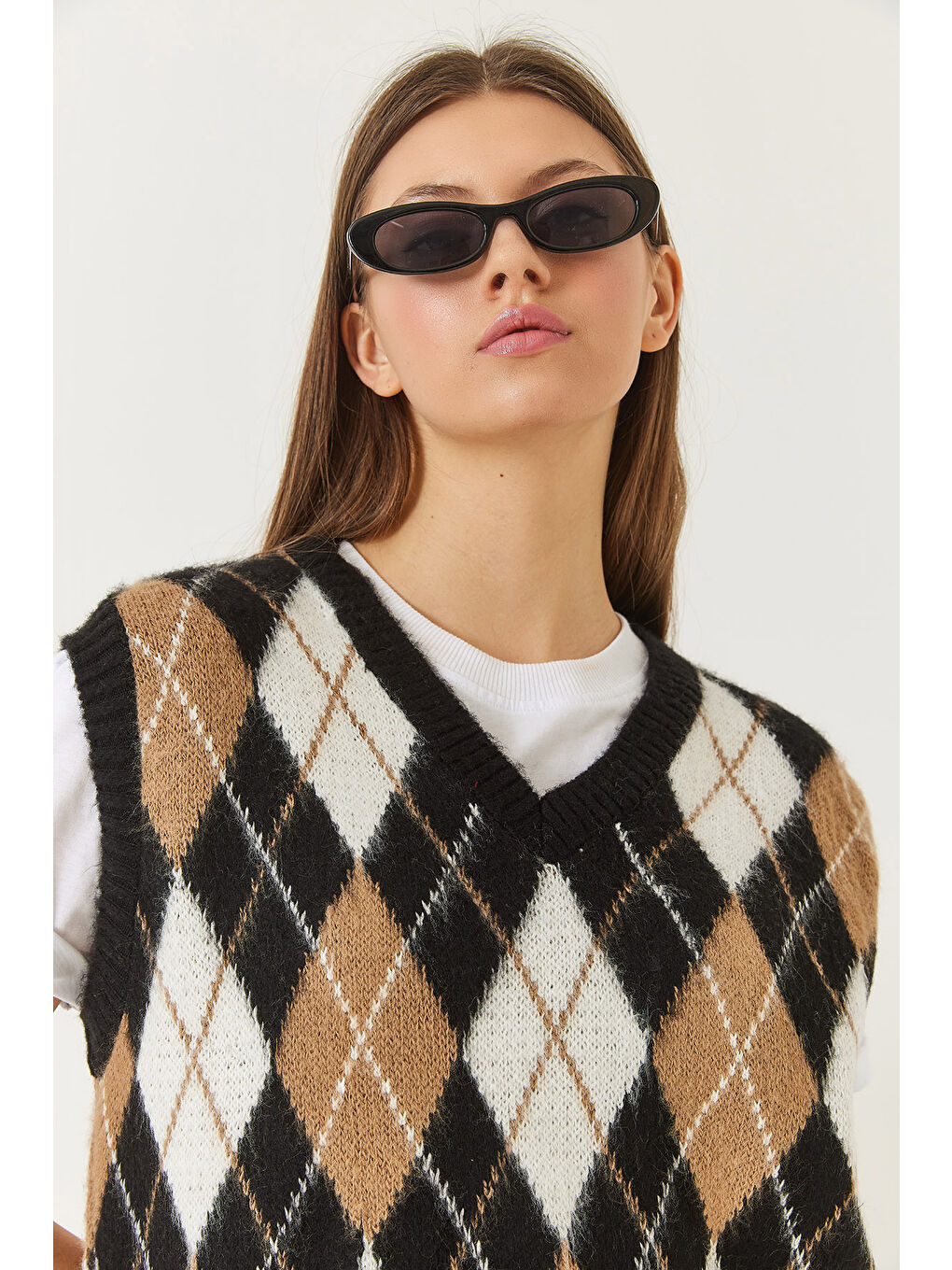 Siyah Kadın Şardonlu Baklava Desenli Triko Süveter-4