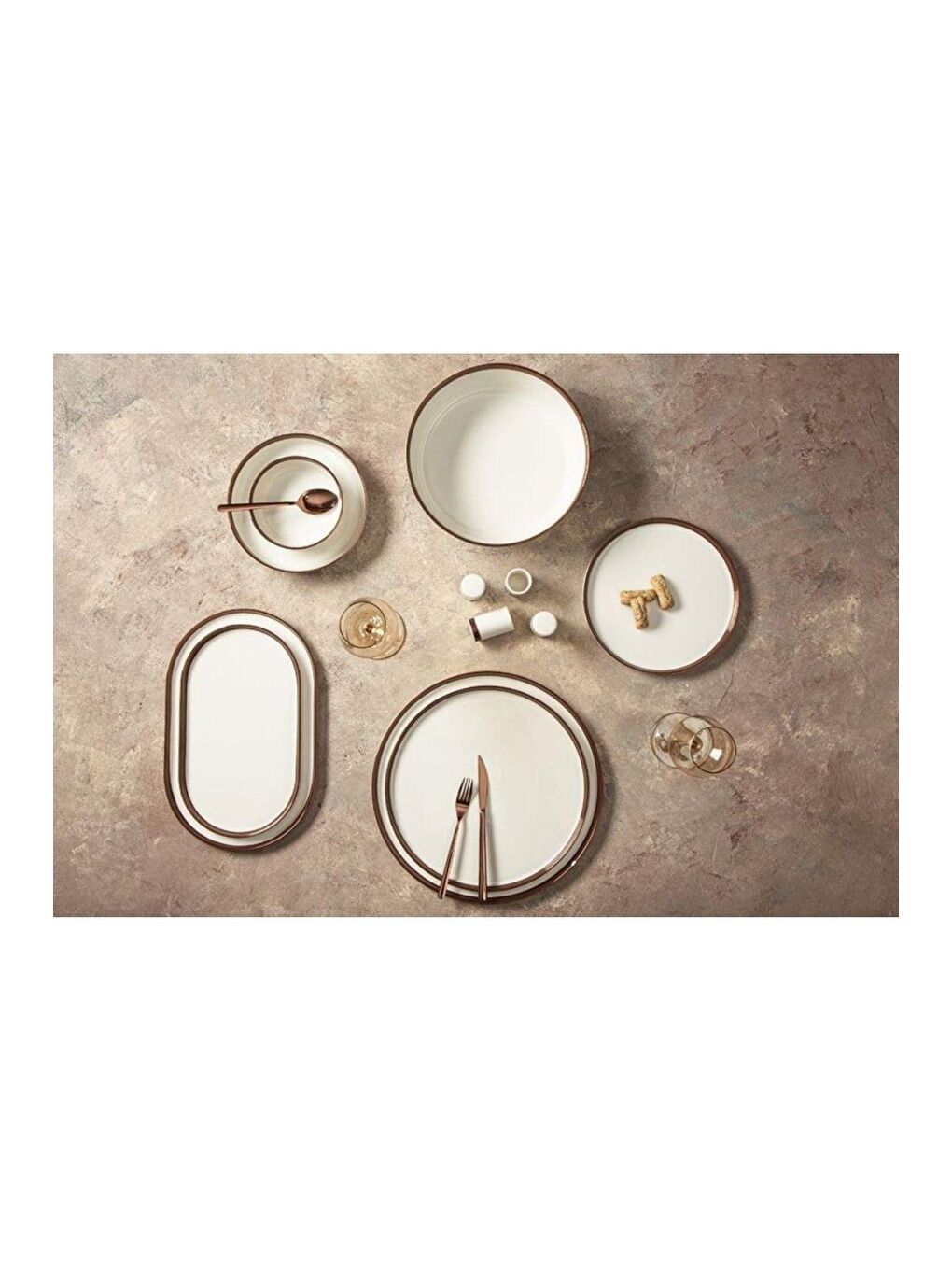 Ekru Chopin Bakır 60 Parça 12 Kişilik Yemek Takımı