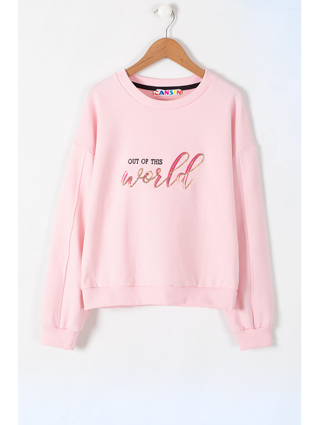 Cansın Mini Pembe Payetli Yazılı Bisiklet Yaka Kız Uzun Kol Sweatshirt 19670