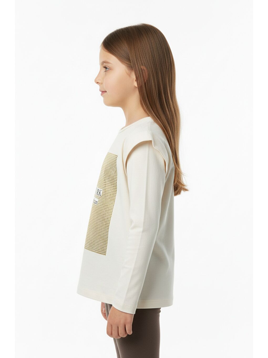 Ekru Kız Çocuk Baskılı Tişört-1