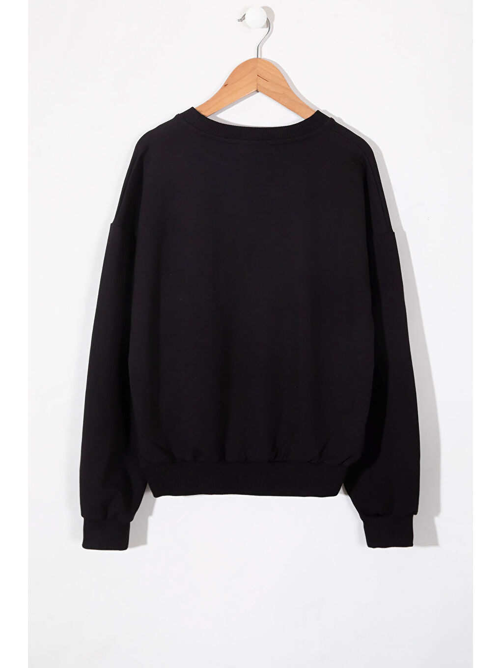 Siyah Kalp Kabartmalı Bisiklet Yaka Kız Çocuk Sweatshirt 19659-1