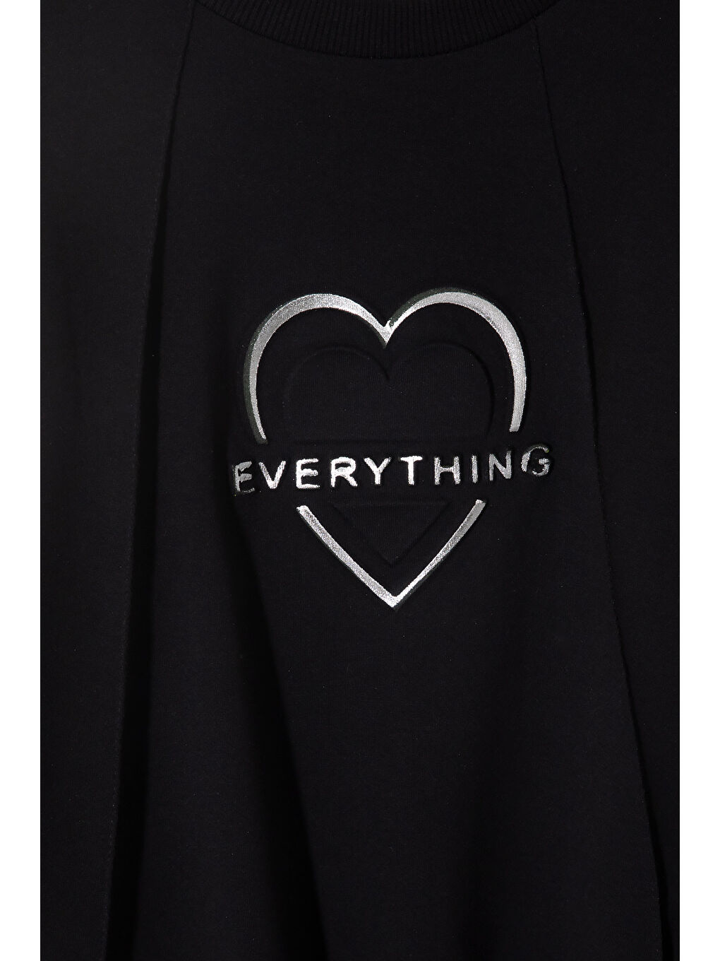 Siyah Kalp Kabartmalı Bisiklet Yaka Kız Çocuk Sweatshirt 19659-2