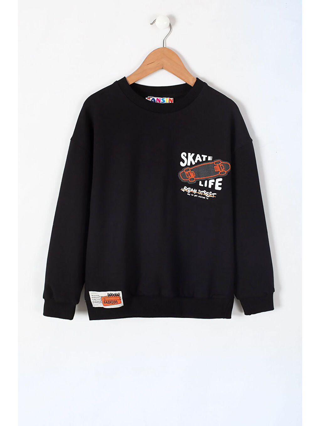 Cansın Mini Siyah Skate Sırtı Baskılı Bisiklet Yaka Erkek Çocuk Sweatshirt 19639