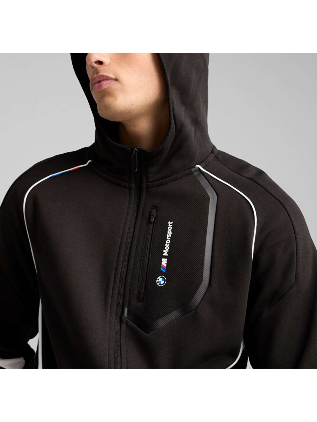 Siyah BMW M Motorsport Erkek Kapüşonlu Fermuarlı Sweatshirt-1