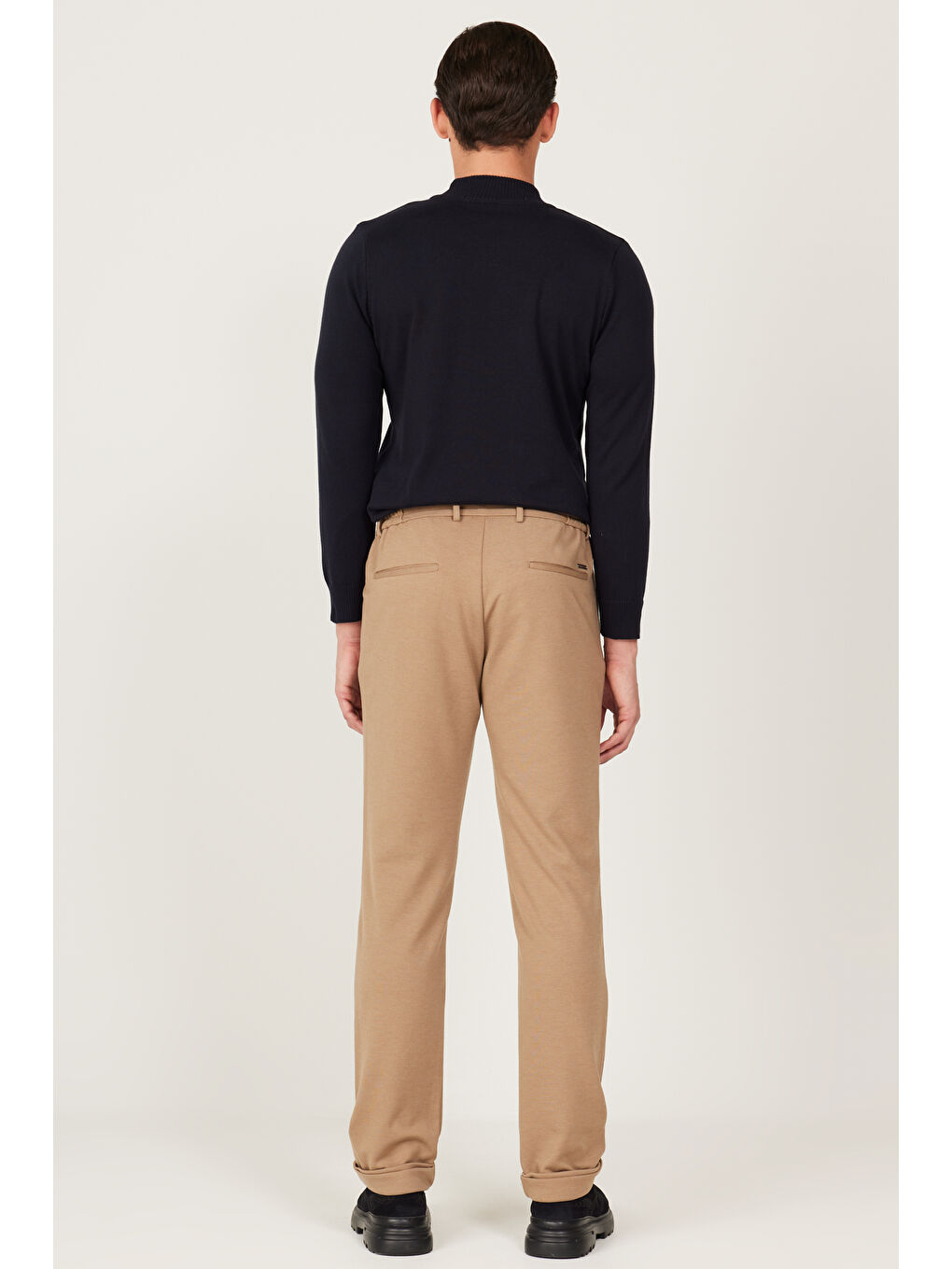 Bej Erkek Vizon Slim Fit Dar Kesim Beli Bağlamalı Esnek Pantolon-4