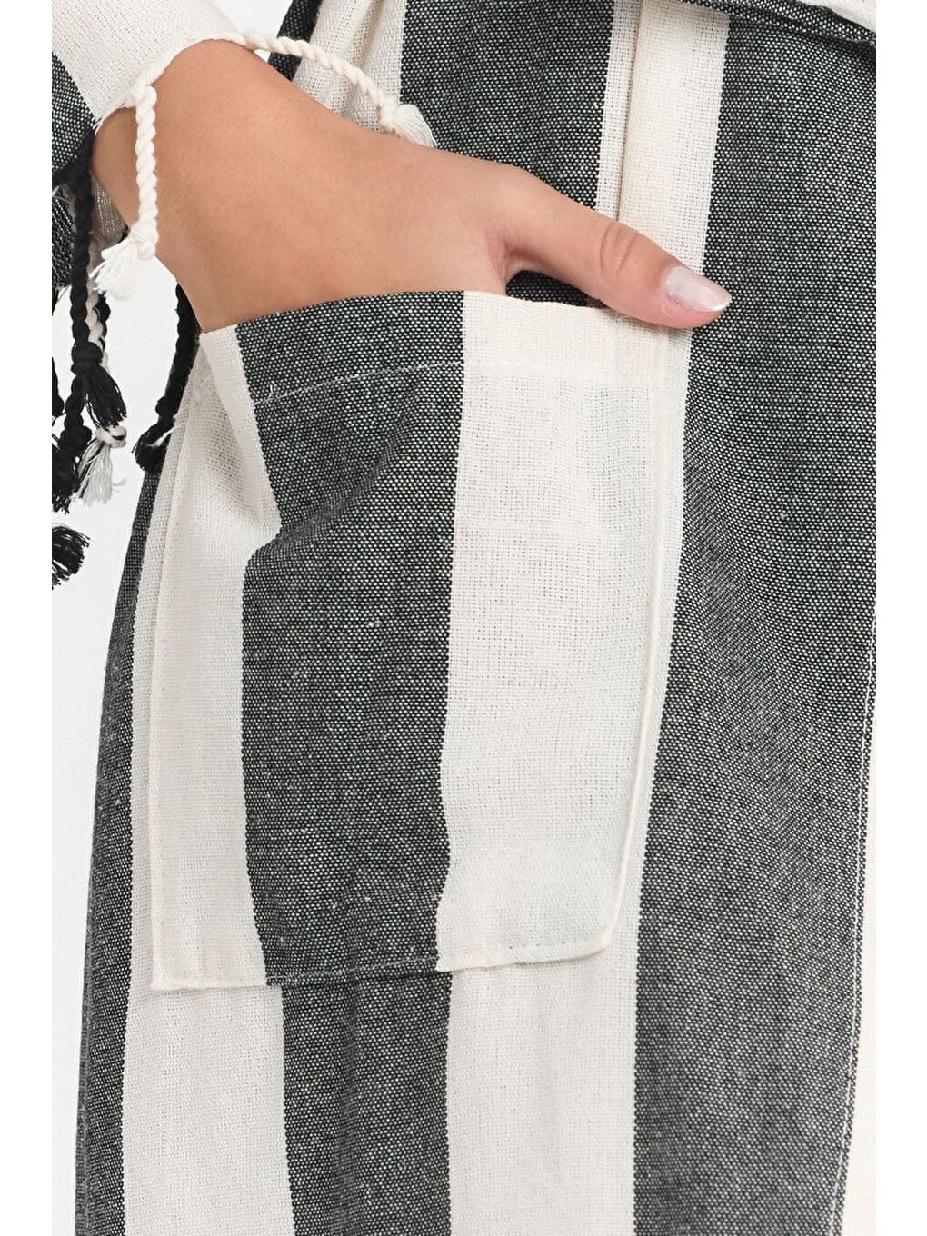 Siyah Striped Peştemal Bornoz Banyo ve Plaj Elbisesi-2